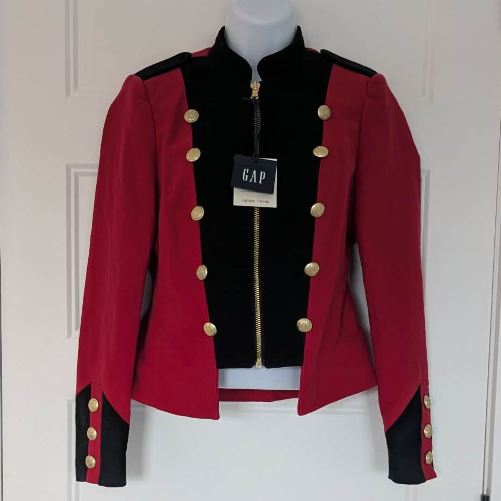 GAP Limited Edition Femme Band Jacket Military Style‎ Red Black Gold XS NWT